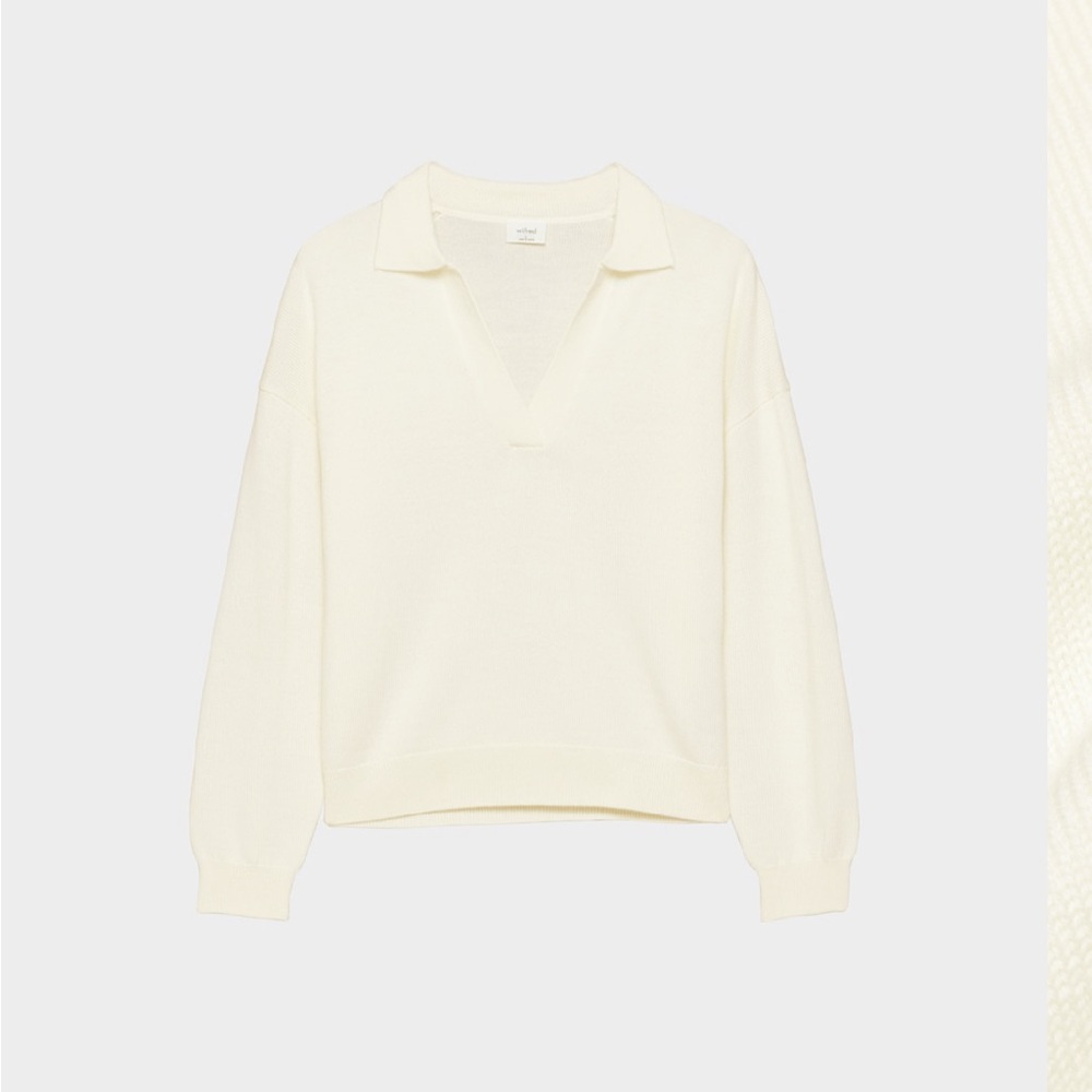 Aritzia Clara Merino Wool V-Neck Sweater in Soft Cream (Light Birch)